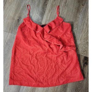 J. Crew Women's 2T Tank Top Red Velvet Ruffles Adjustable Straps Lined Holiday